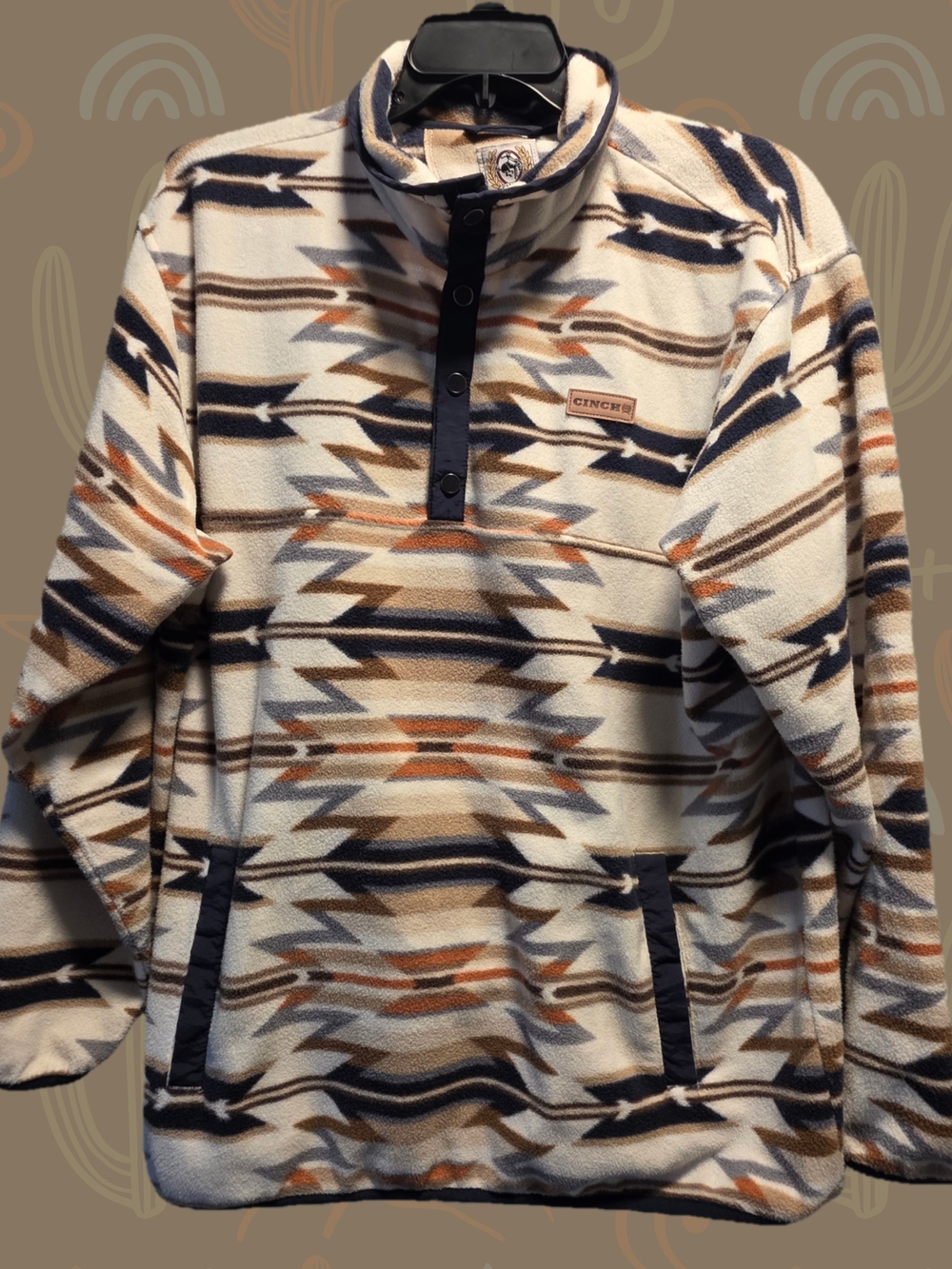 Cinch Printed Fleece Pullover - Cream, Navy, Brown
